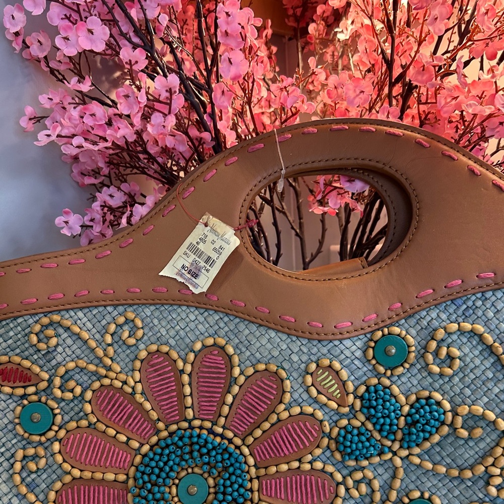 Isabella Fiore Pink and Blue Embroidered Tote - Picture 2 of 9